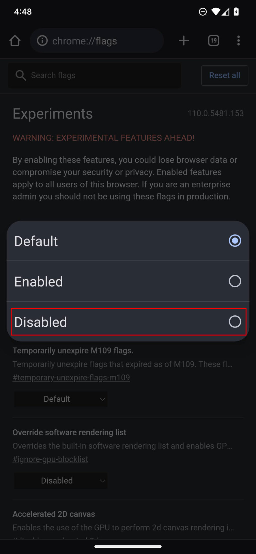How to disable and reset Chrome Flags on Android 2
