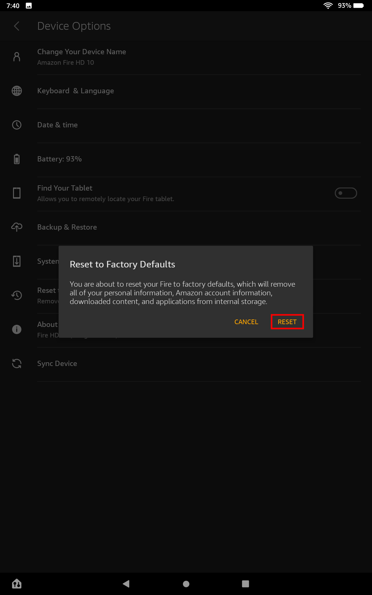 How to factory reset your Amazon Fire tablet from the settings 4