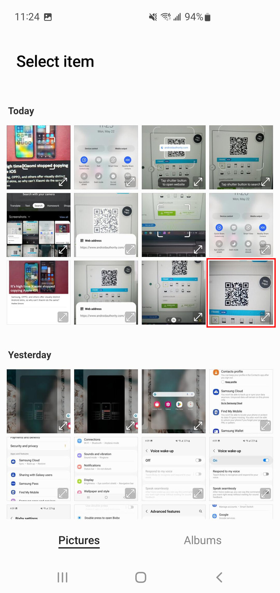 How to scan a QR code locally stored on your Samsung phone using the quick toggles 3