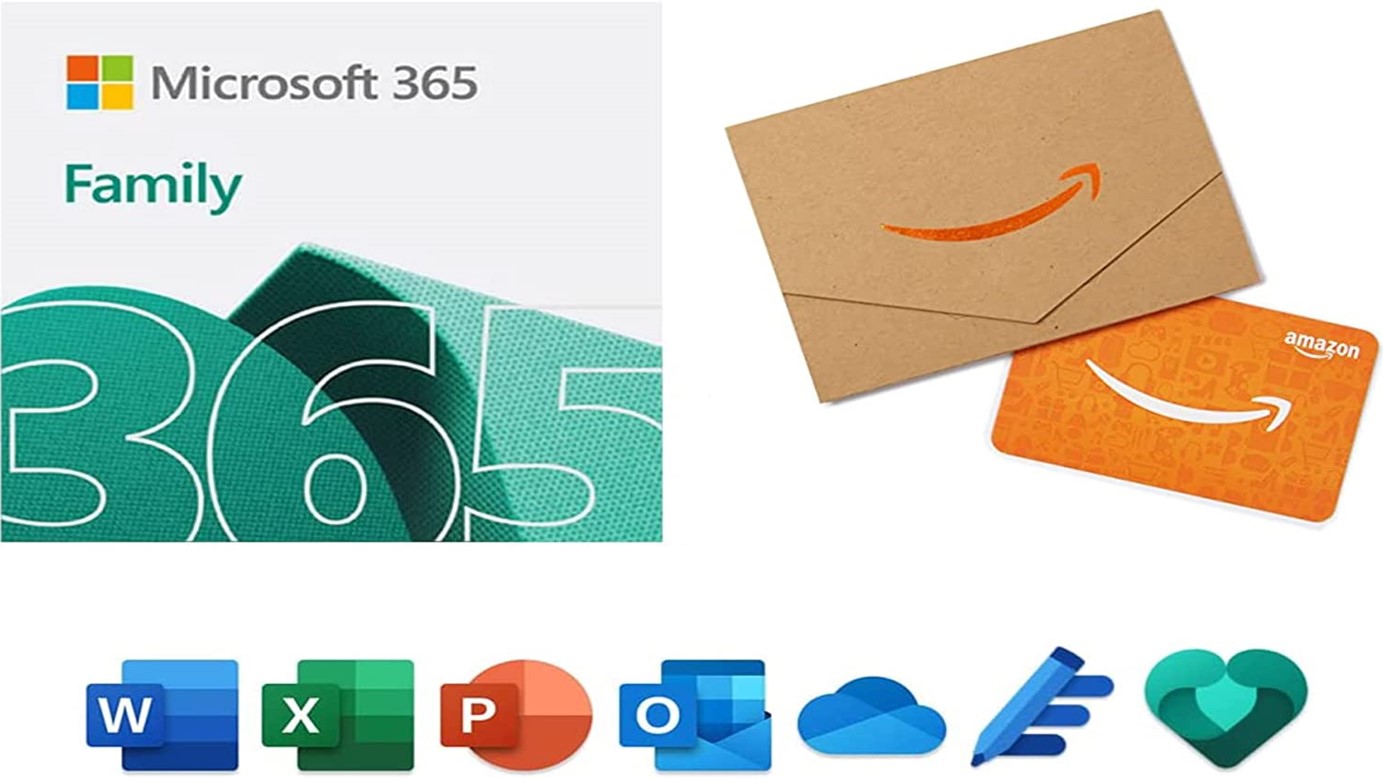 Microsoft 365 Family 12 month Subscription and 50 Amazon Gift Card deal Amazon