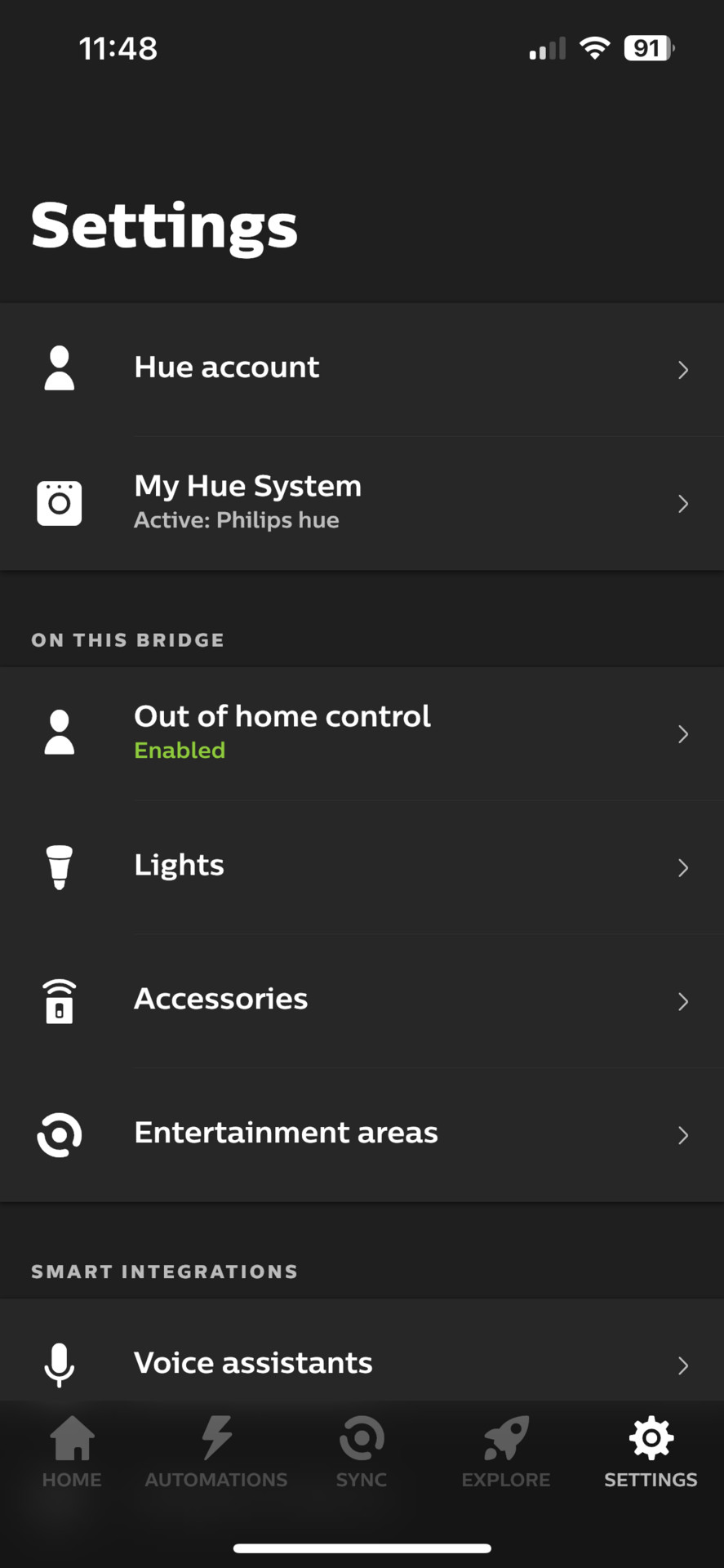 Philips Hue app settings