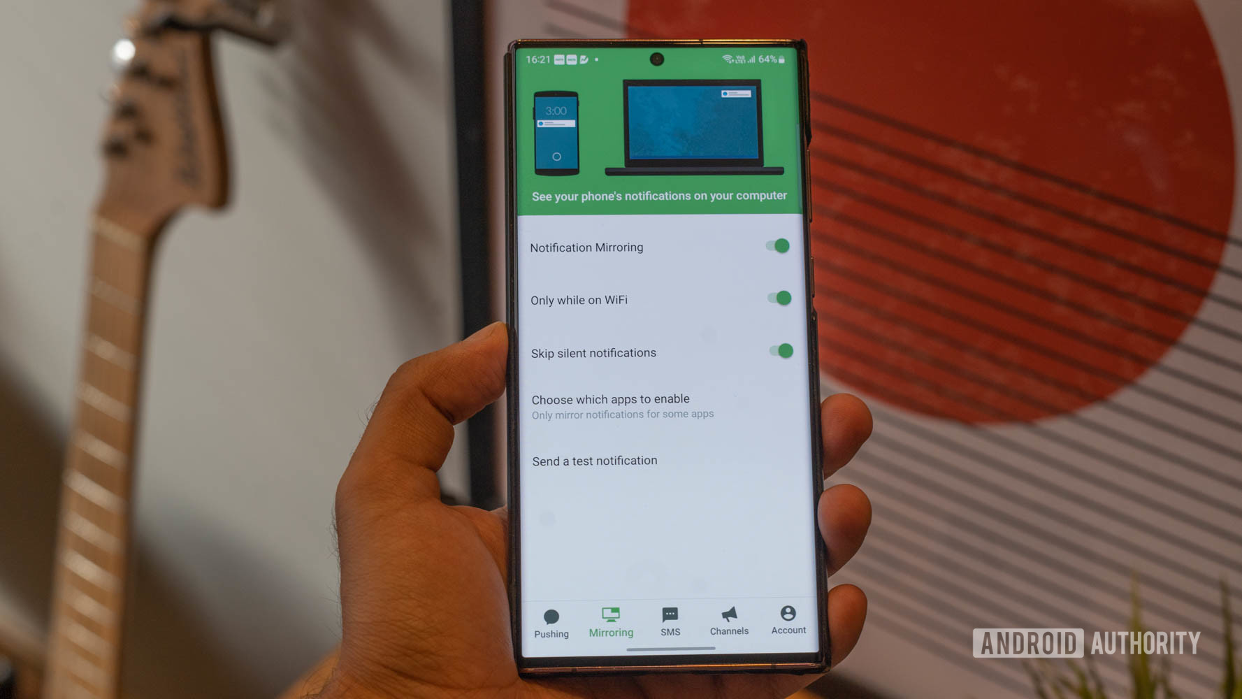 Pushbullet running on phone in hand