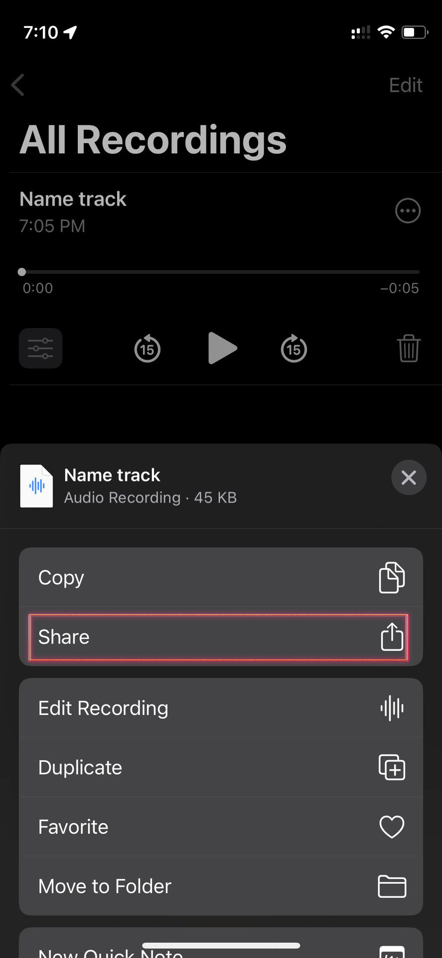 Share iPhone Voice Memos recording 2
