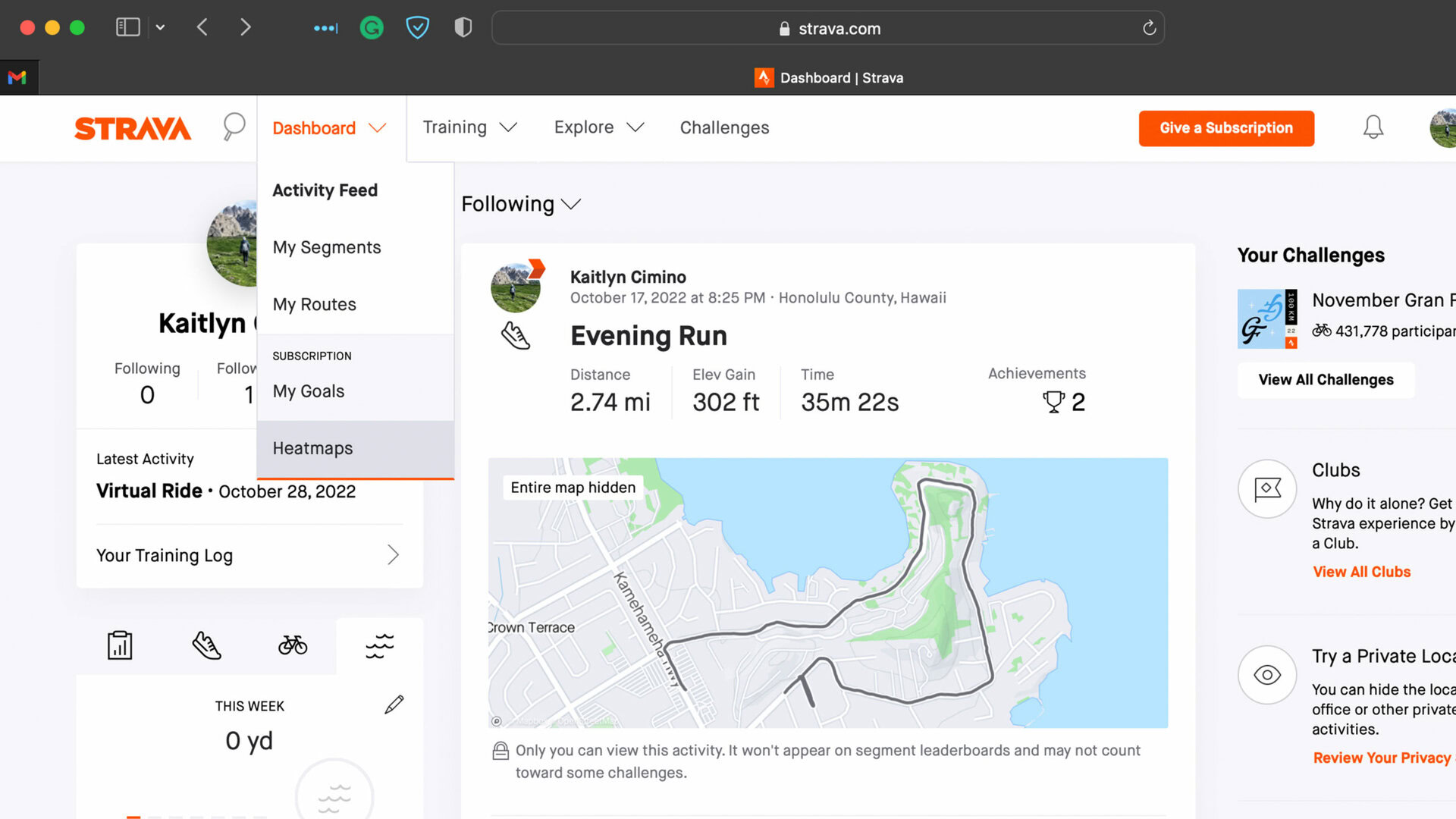 Strava Dashboard Heatmap 