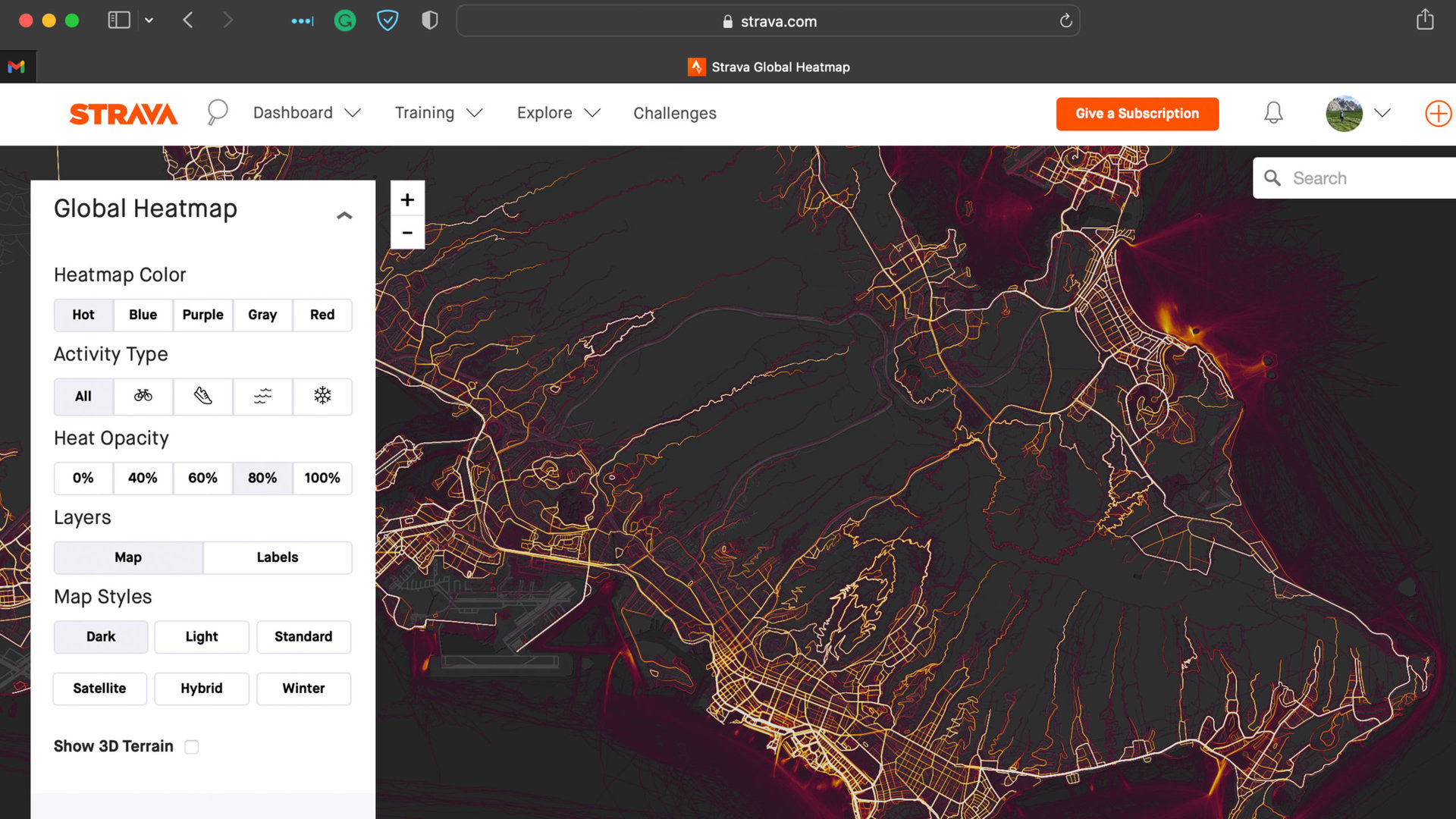 The Strava Global Heatmap shows user activity on Oahu.