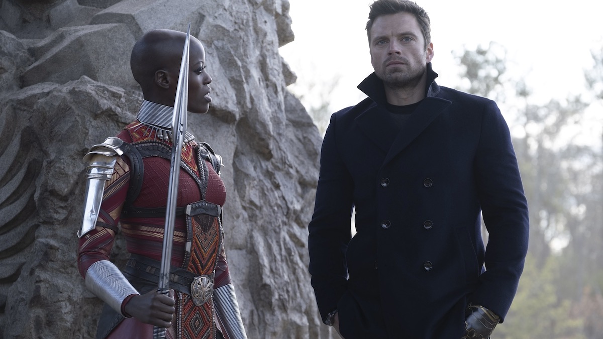 Bucky and a member of the dora milaje in The Falcon and the Winter Soldier - what to watch before black panther 2