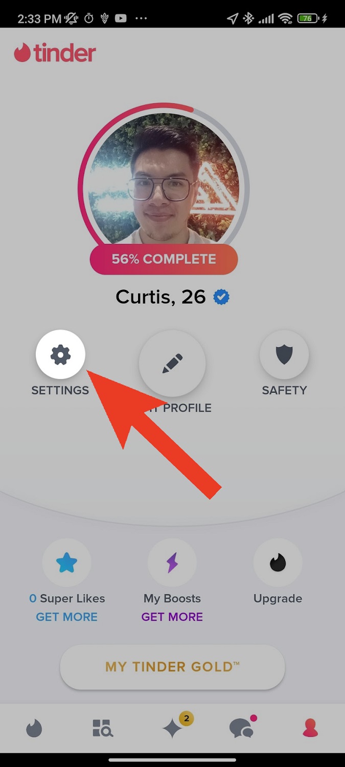 enter tinder settings within the app