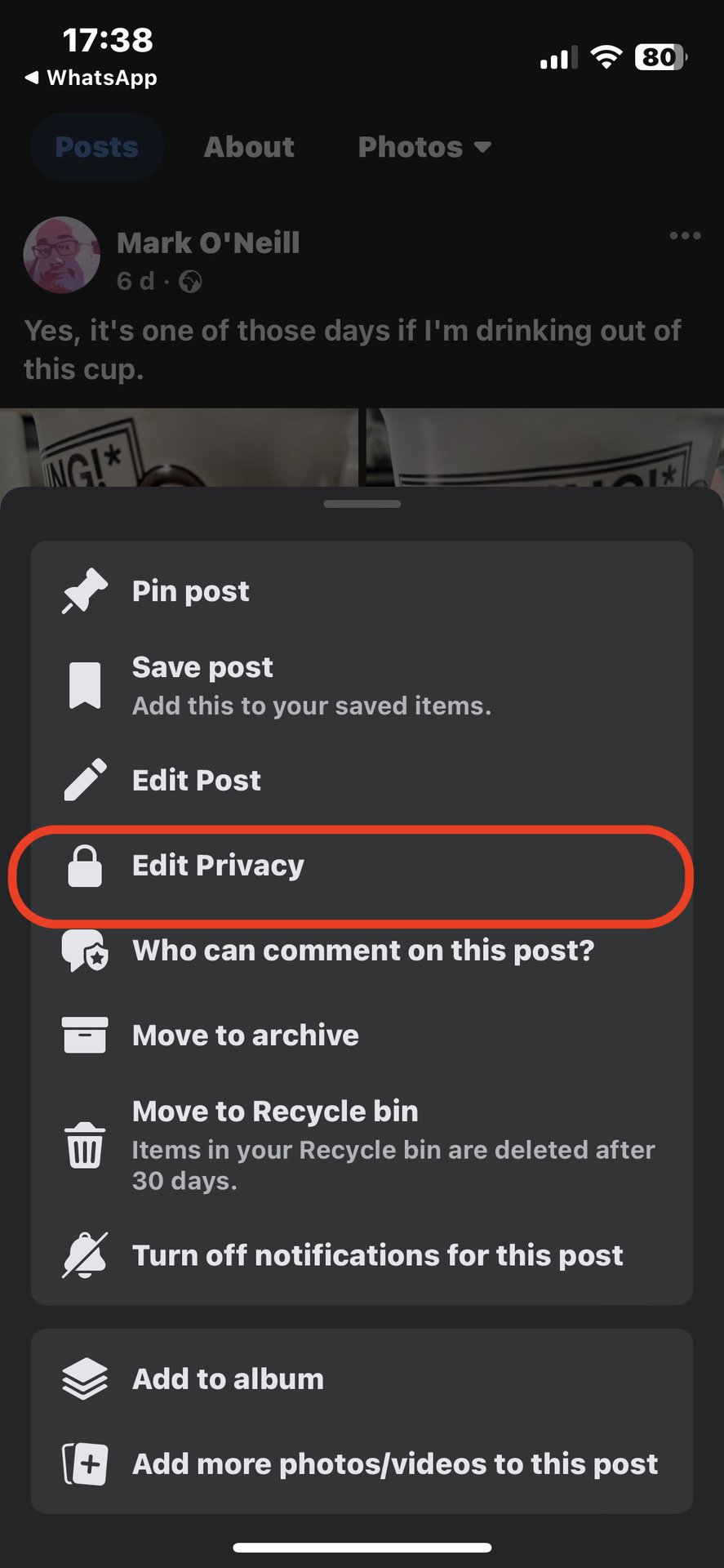 facebook app edit privacy option