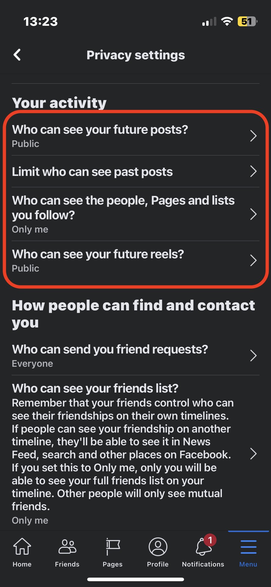 facebook app make profile private