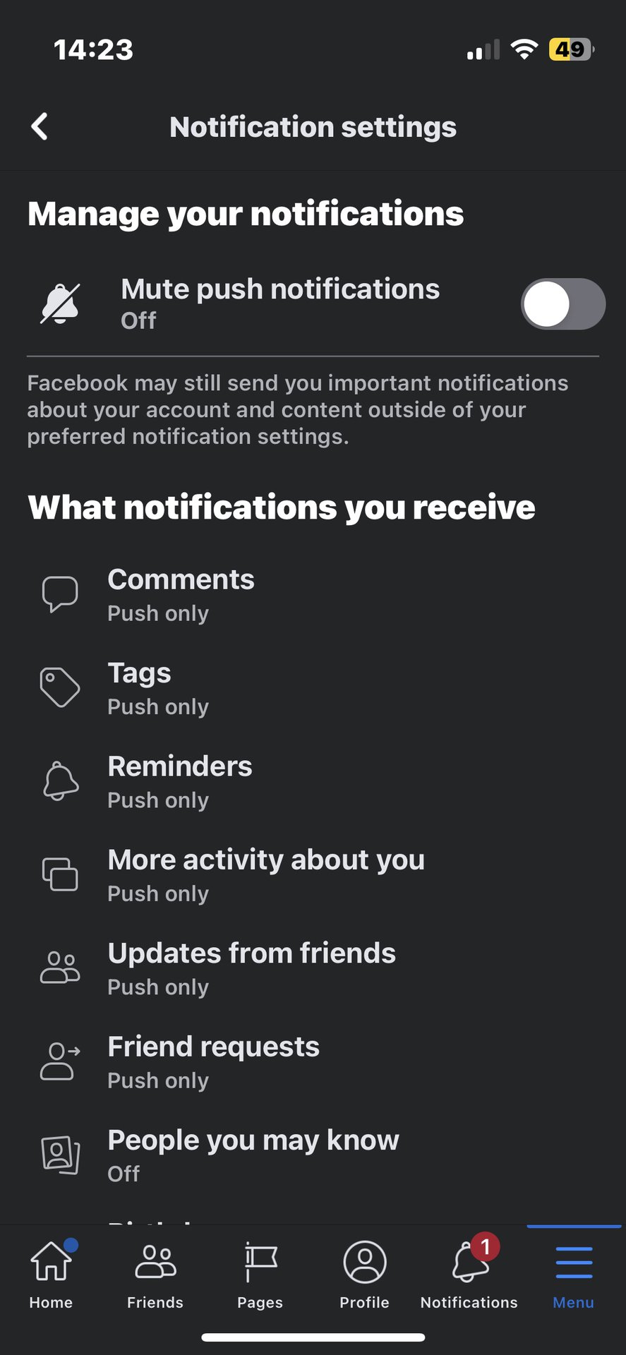 facebook app notification settings