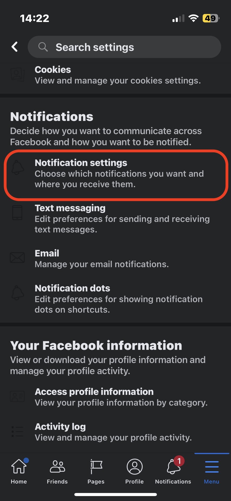 facebook app notifications