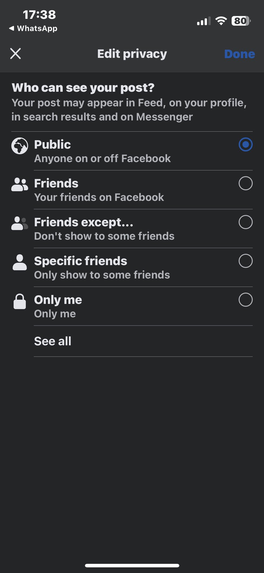 facebook app privacy options