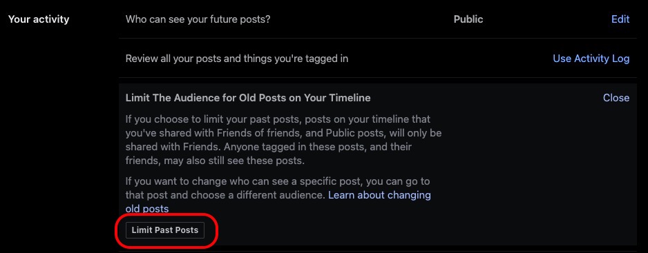 facebook limit audience on old posts