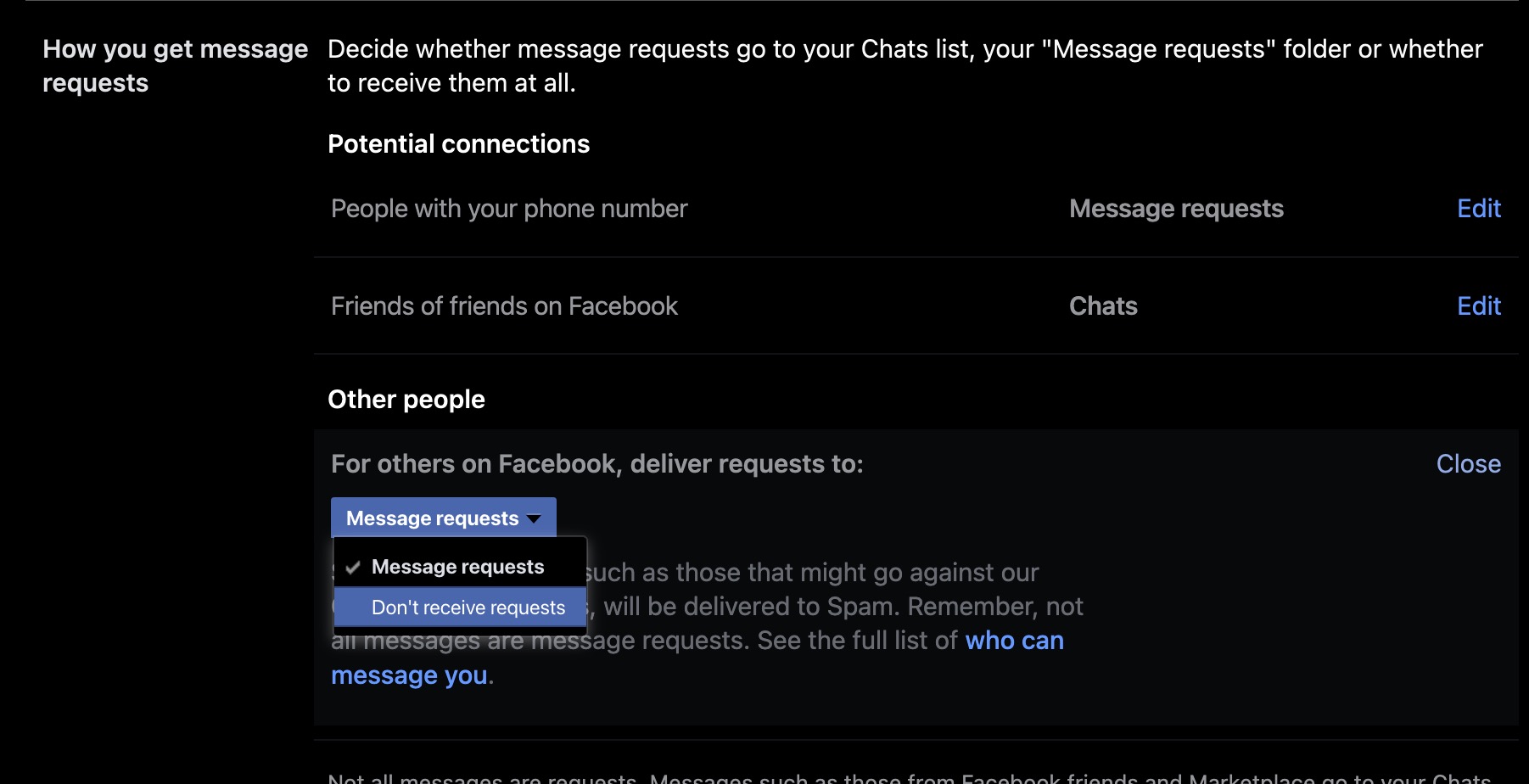 facebook messenger requests