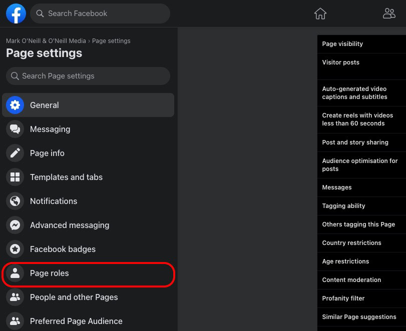 facebook page roles link