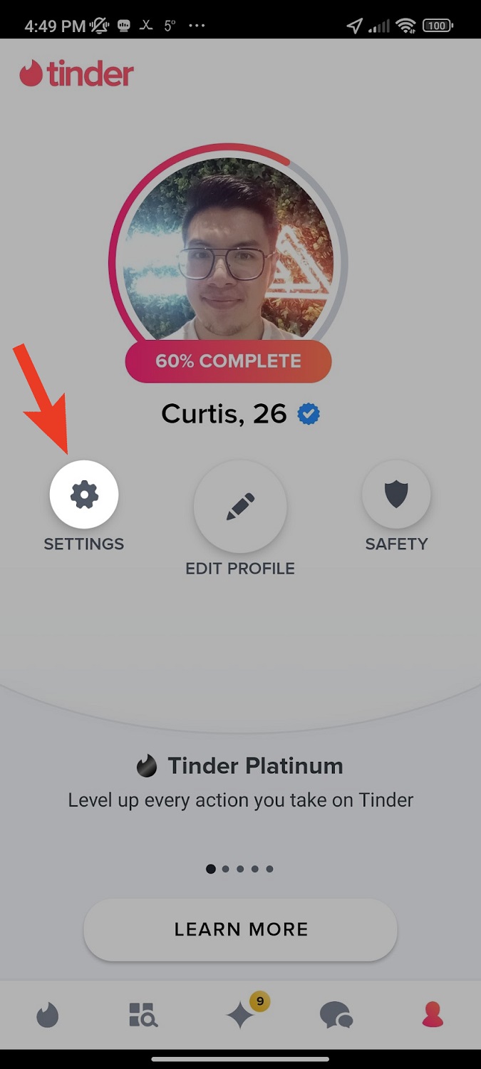go into settings in tinder dating app