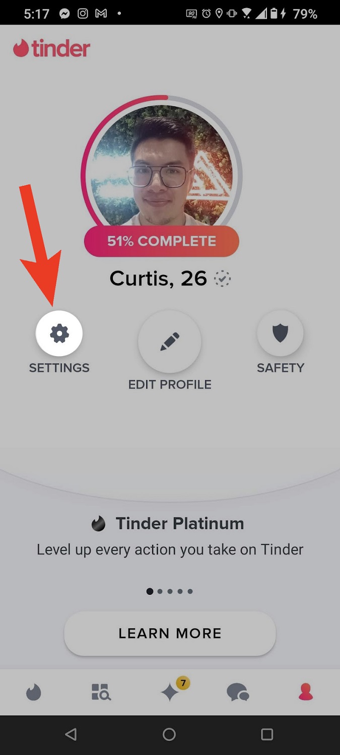 go to Settings in tinder