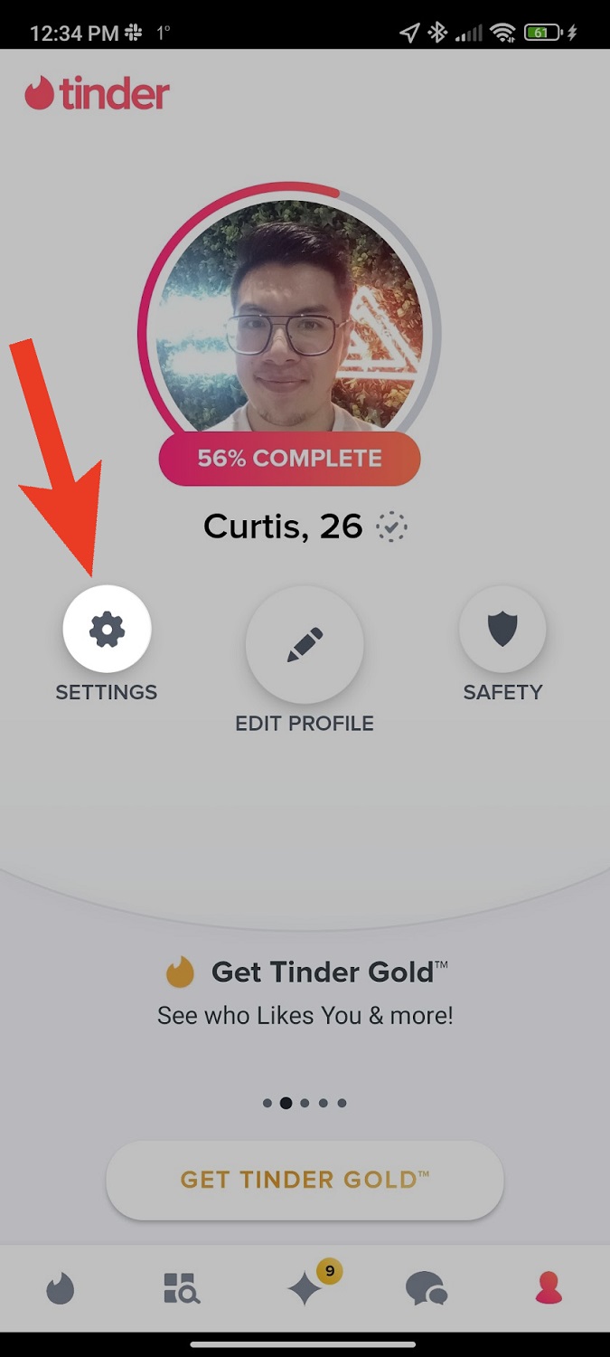 go to settings in tinder app