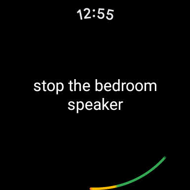 Screenshot of Google Assistant on Wear OS showing speaker command