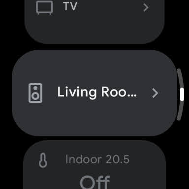 Google Home app on Wear OS screenshot of TV, speaker, and thermostat in one room