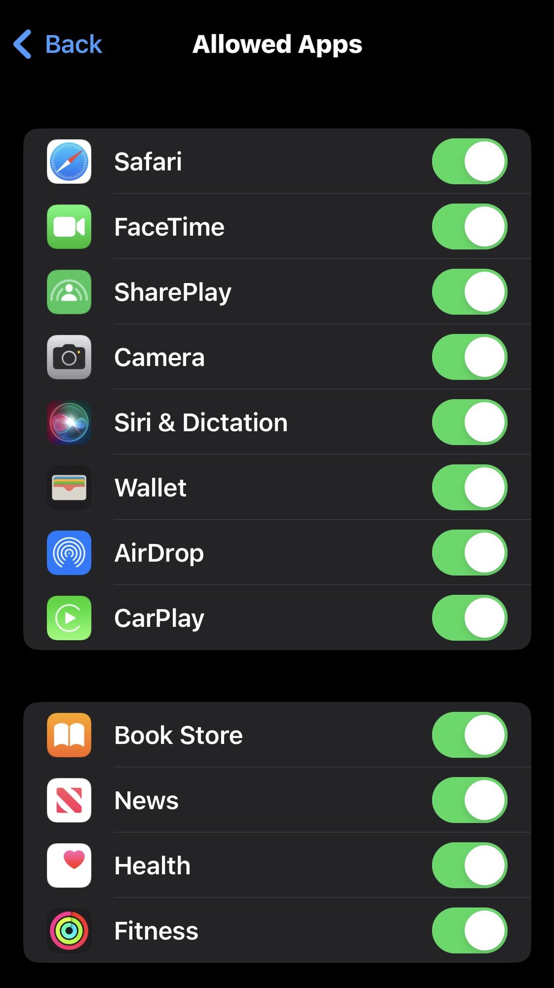 iphone allowed apps full list parental controls