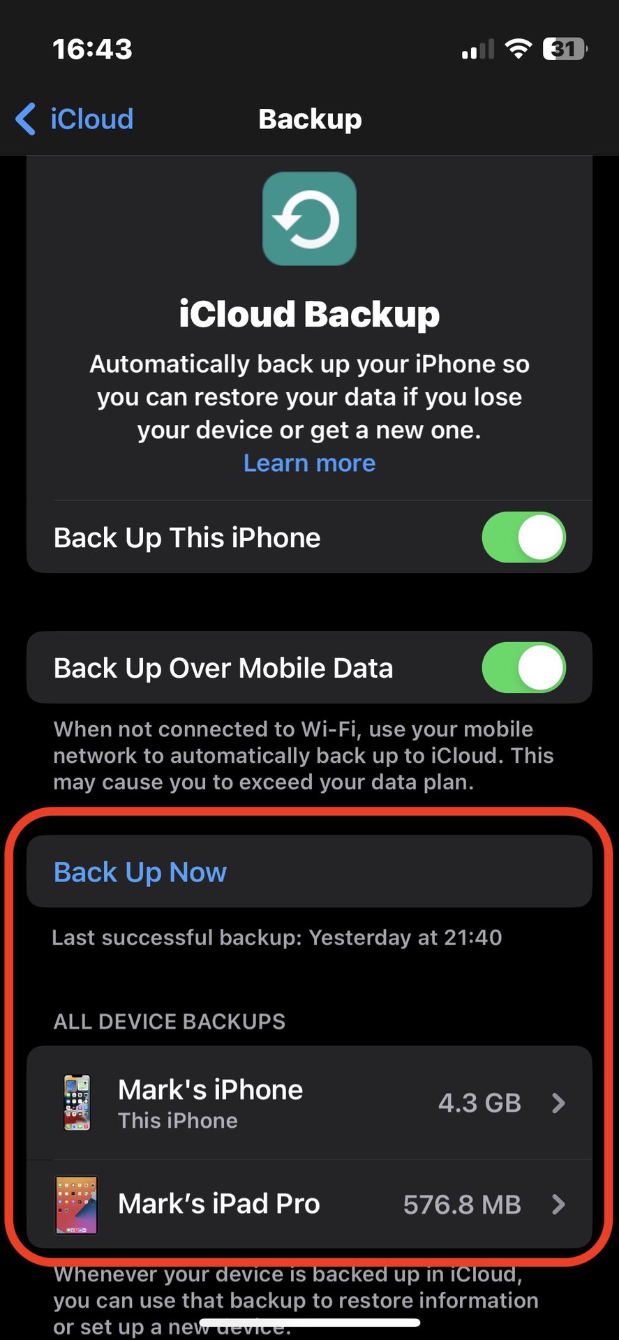 iphone backing up device sync