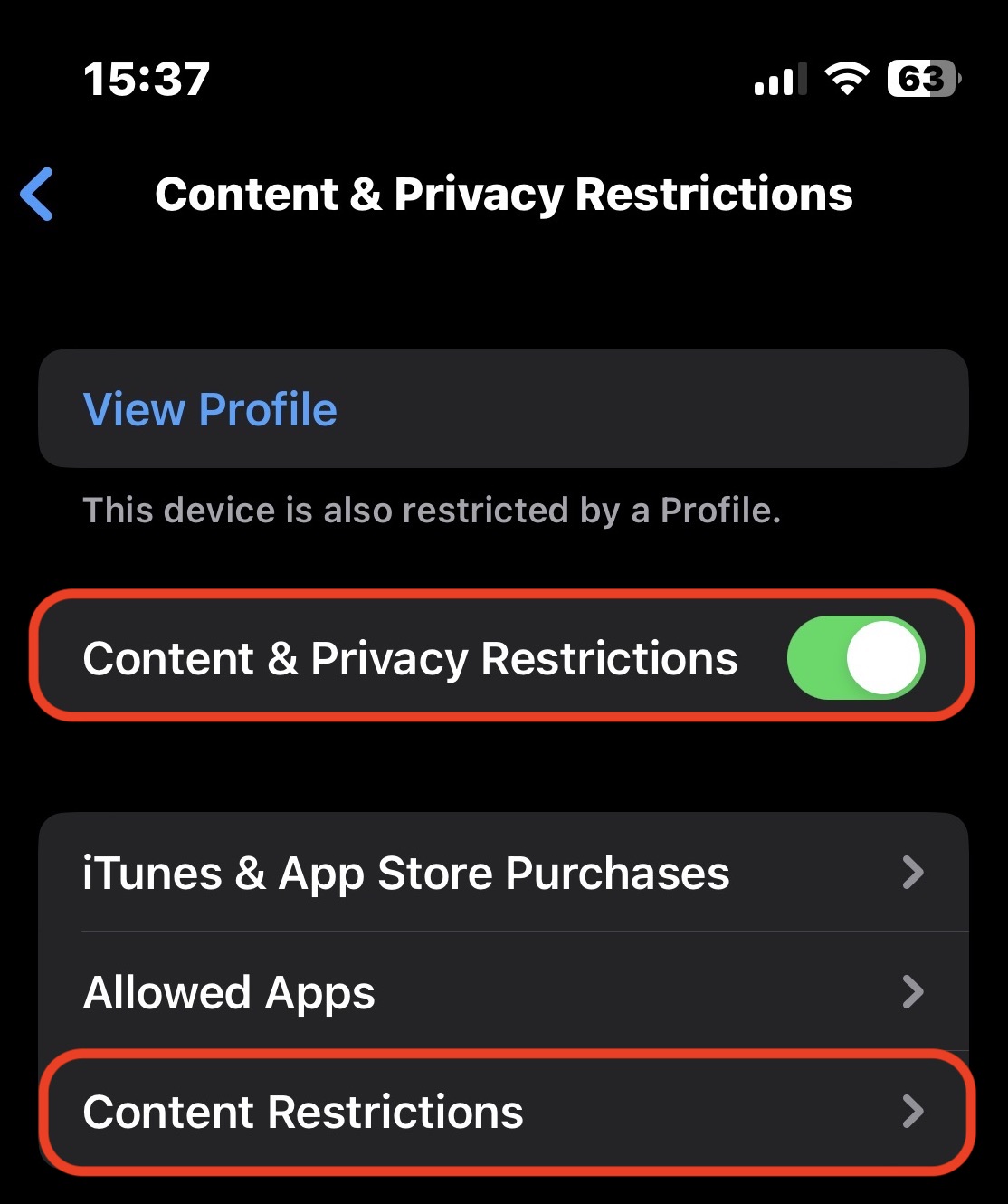 iphone cpr toggled on parental controls