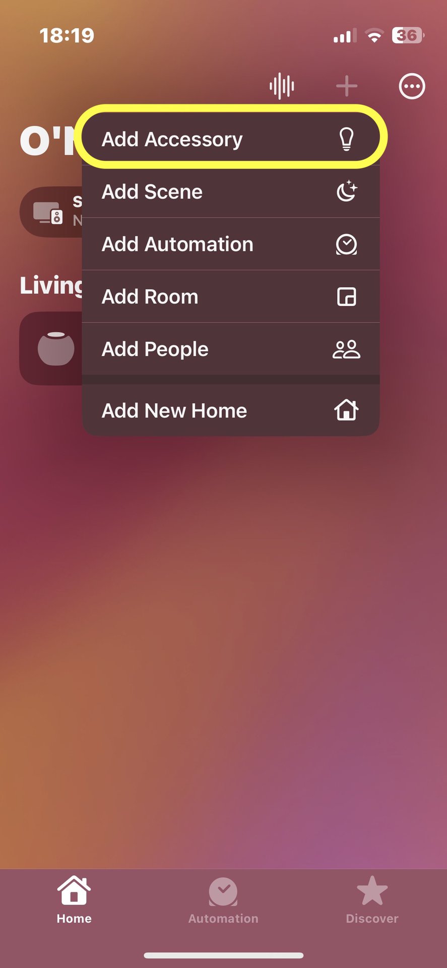 iphone home app add accessory set up homepod