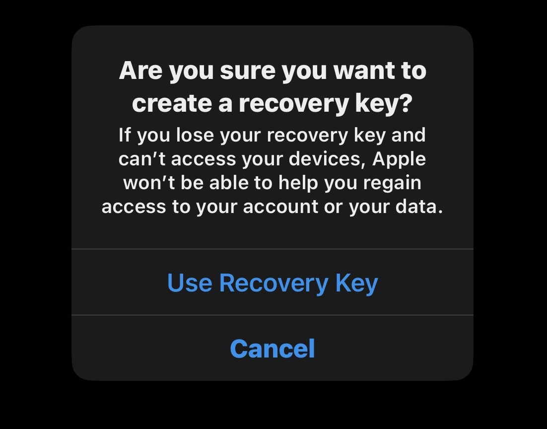 iphone recovery key are you sure