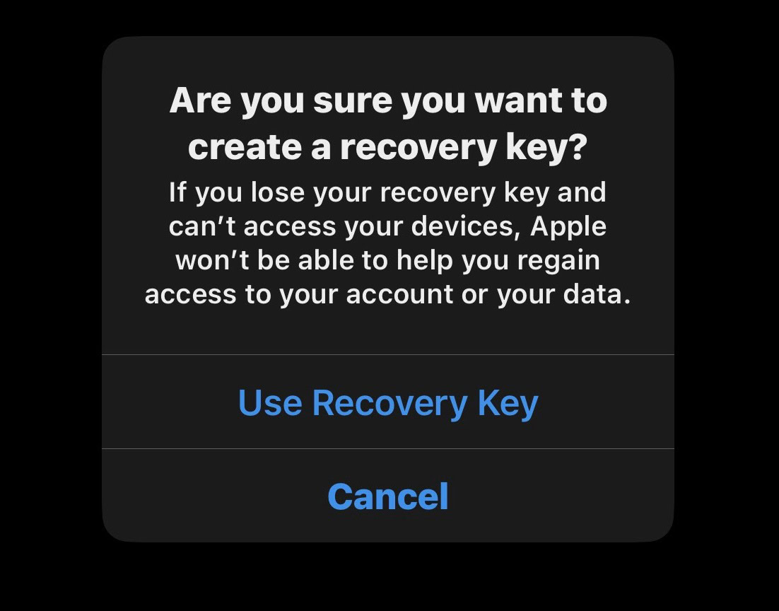 iphone recovery key are you sure