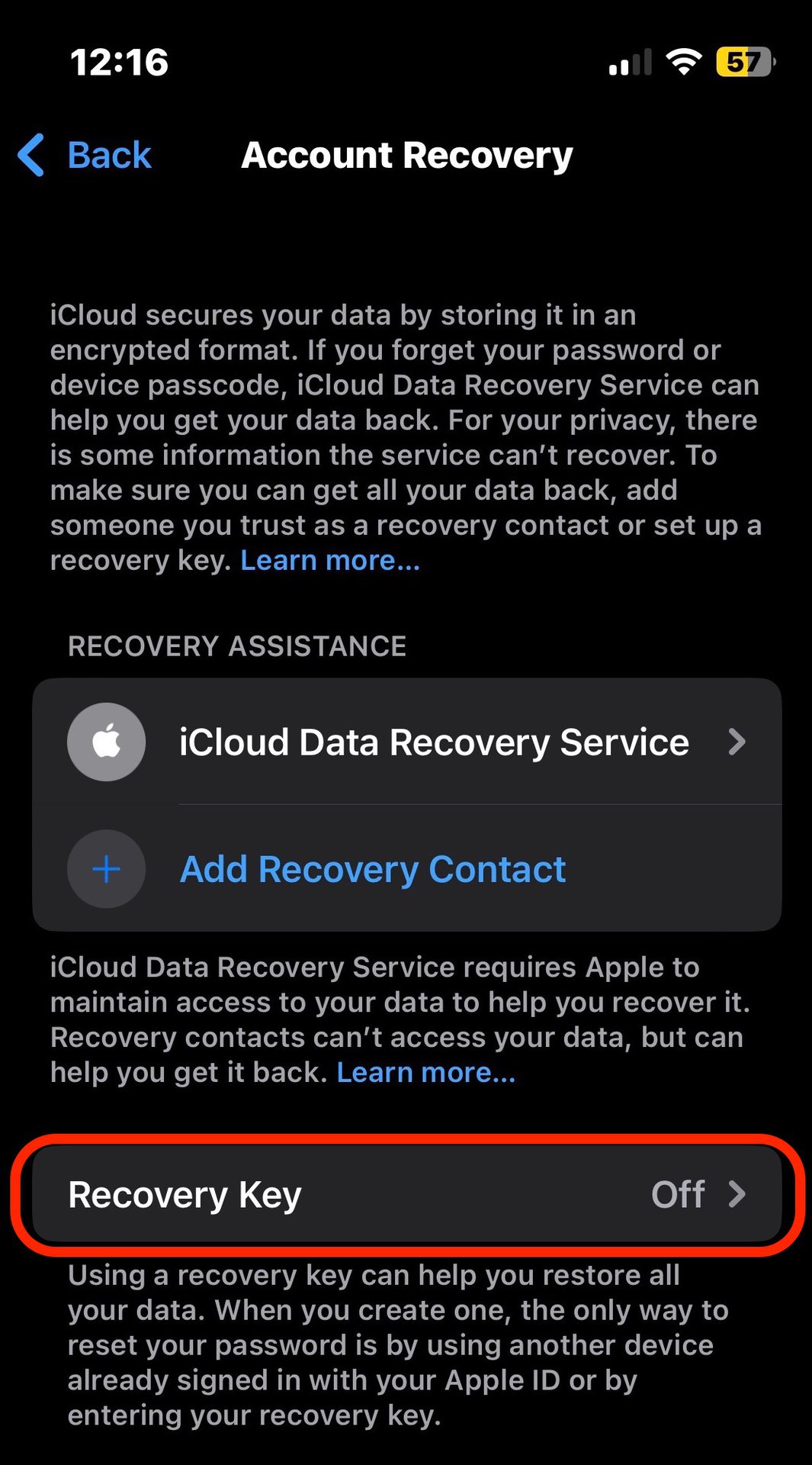 iphone recovery key link