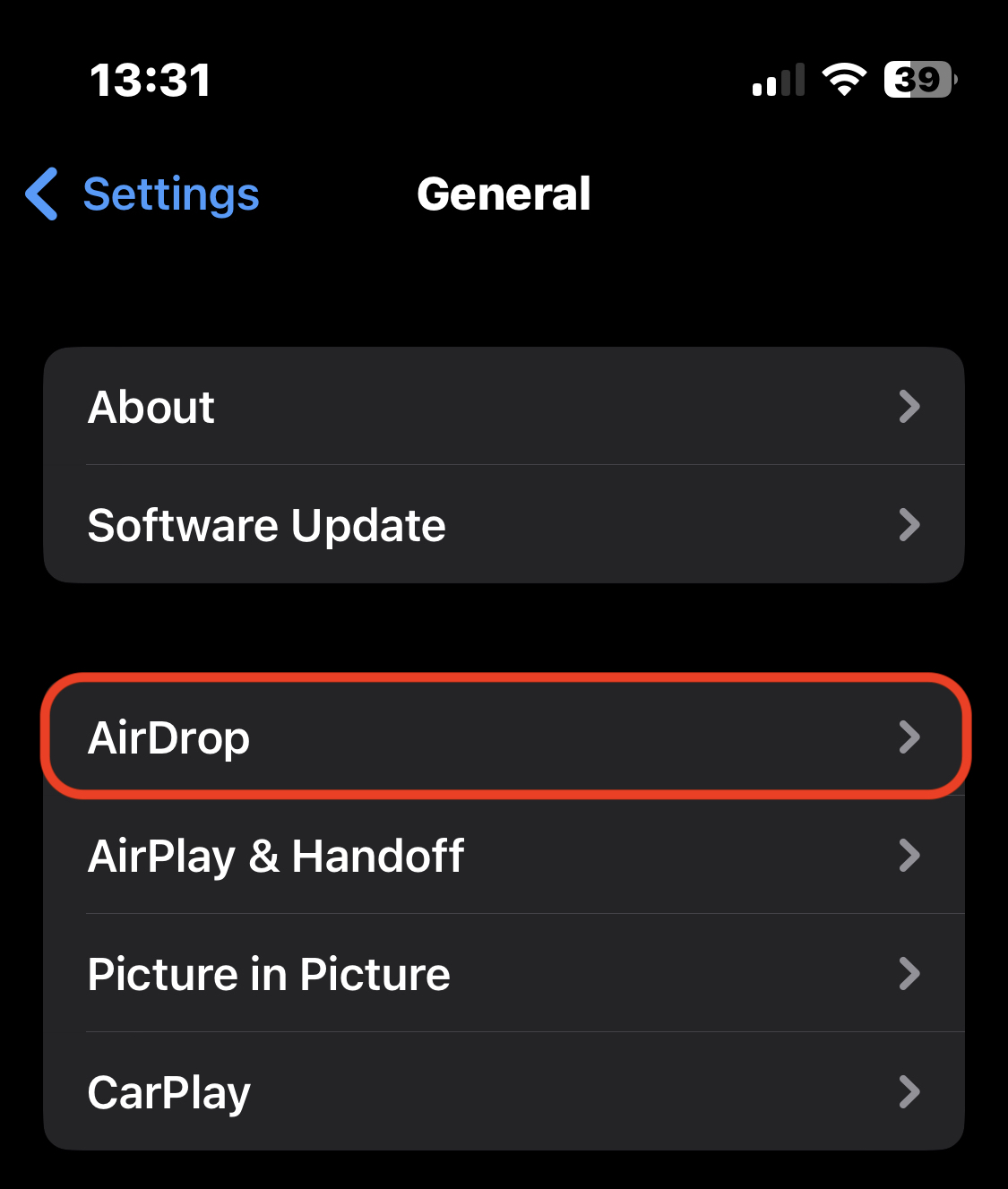 iphone settings airdrop