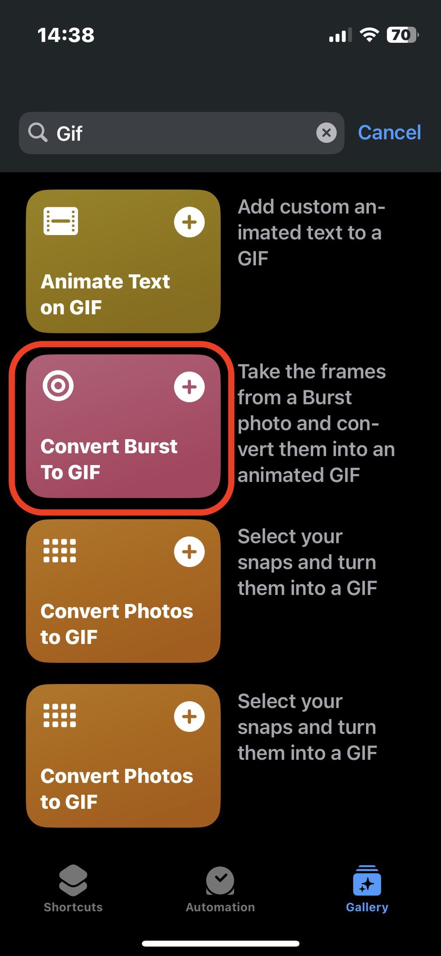 iphone shortcuts app convert burst to gif