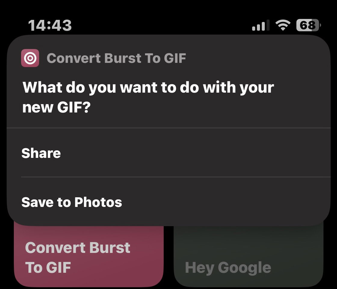 iphone shortcuts app save burst images as GIF