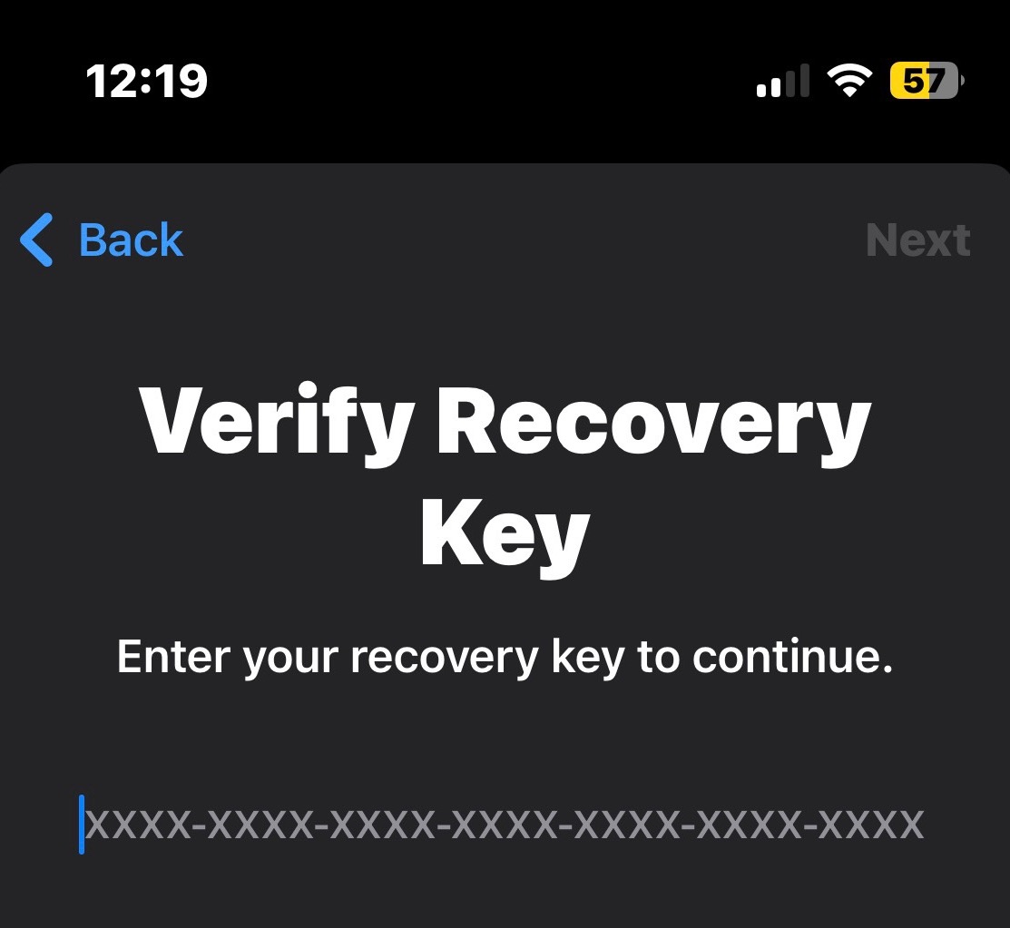 iphone verify recovery key
