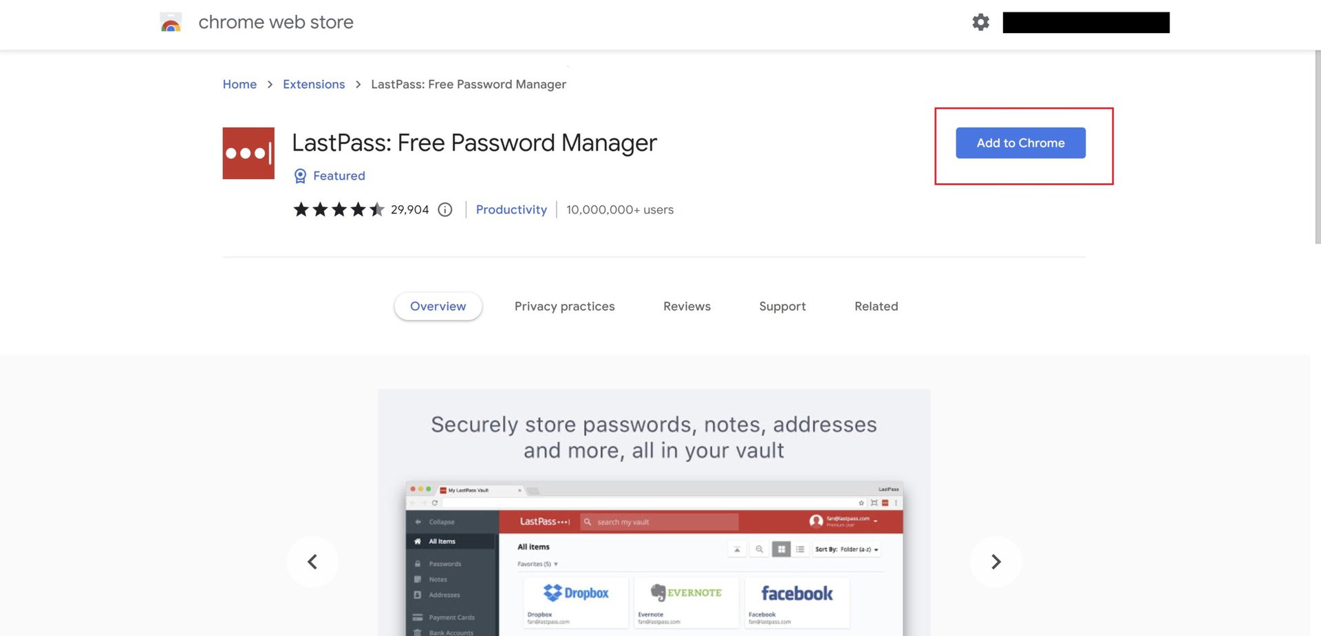 lastpass chrome extension on webstore