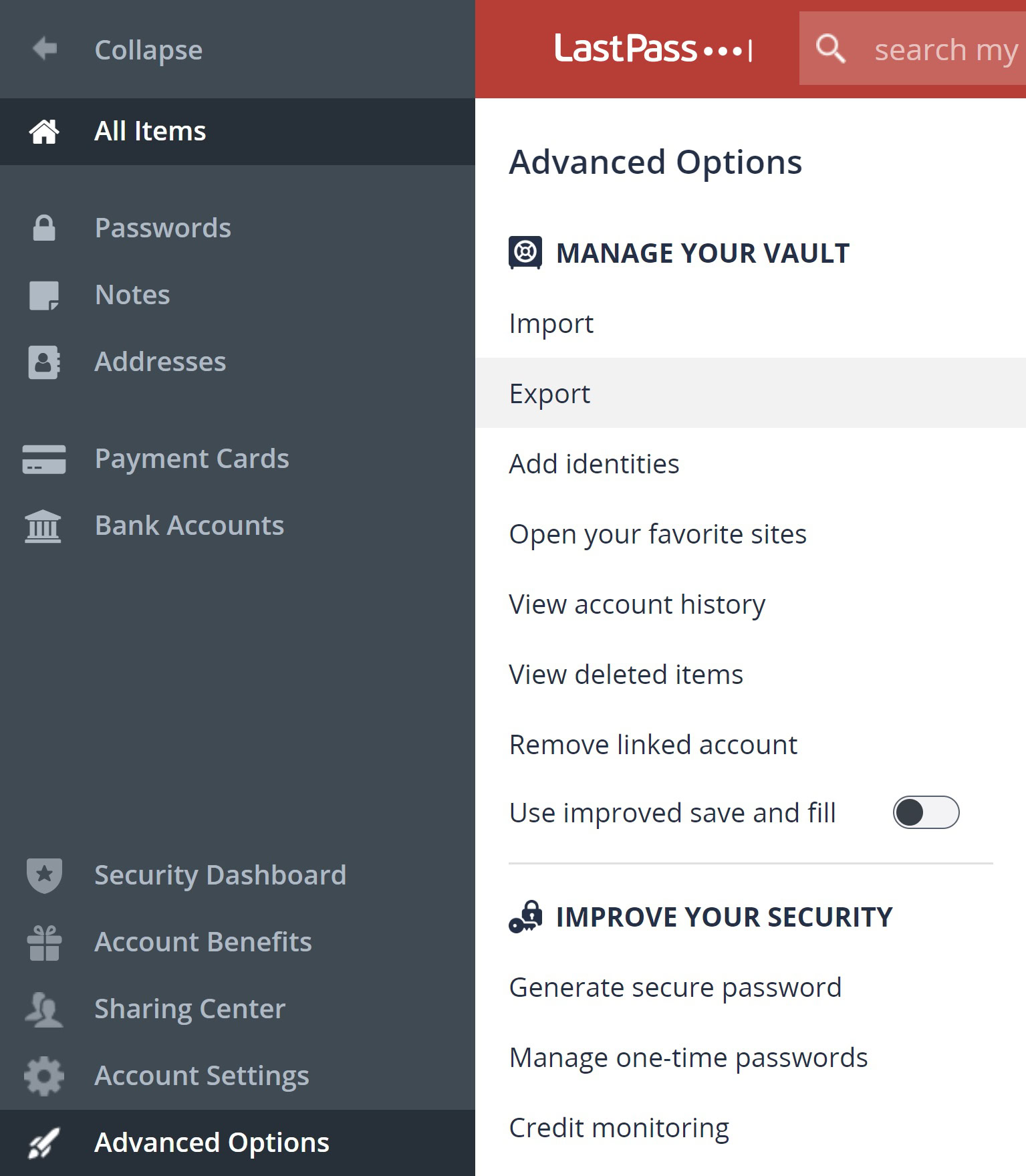 lastpass export data