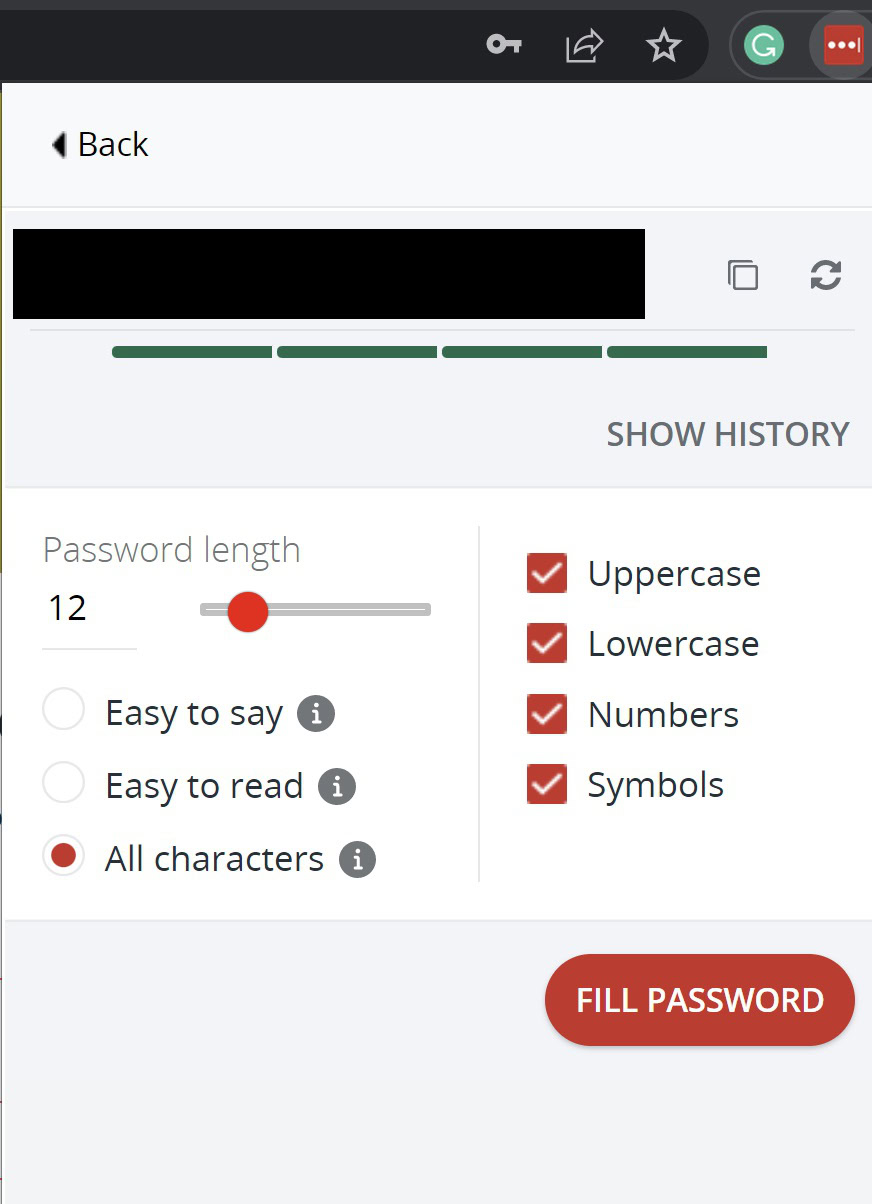 lastpass generate password options