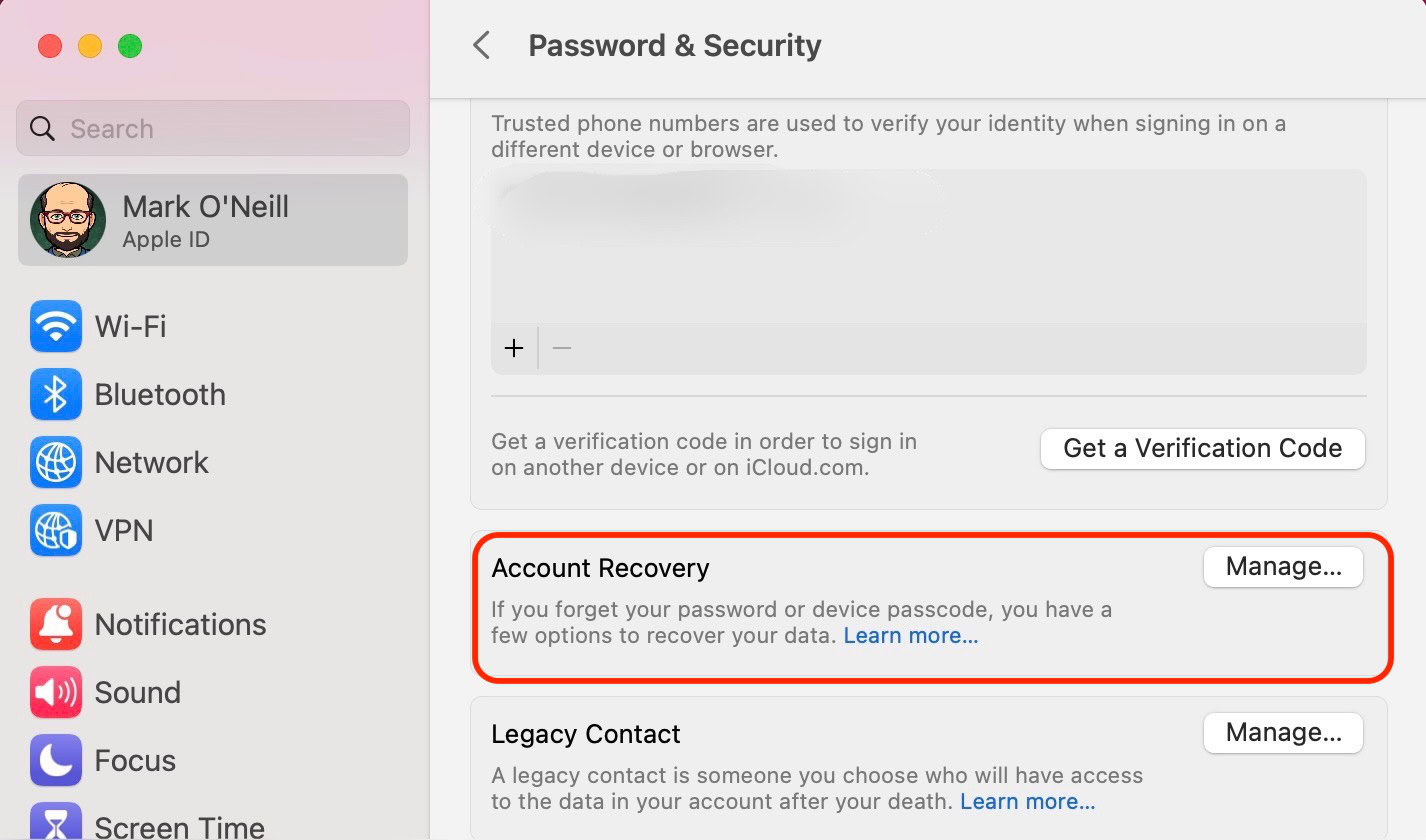 macos account recovery section