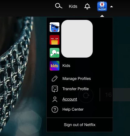 netflix desktop user menu