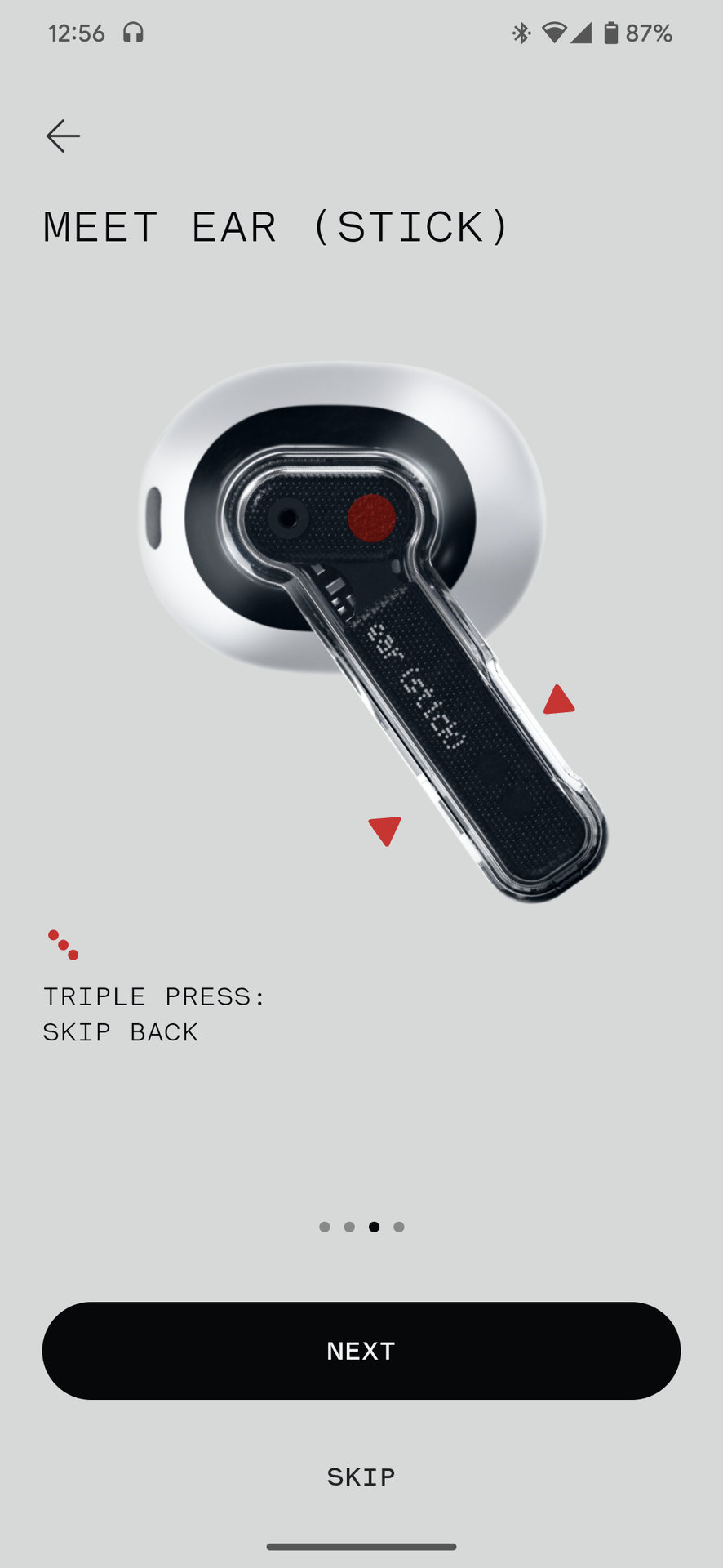 Nothing Ear Stick app screenshot showing default triple press controls