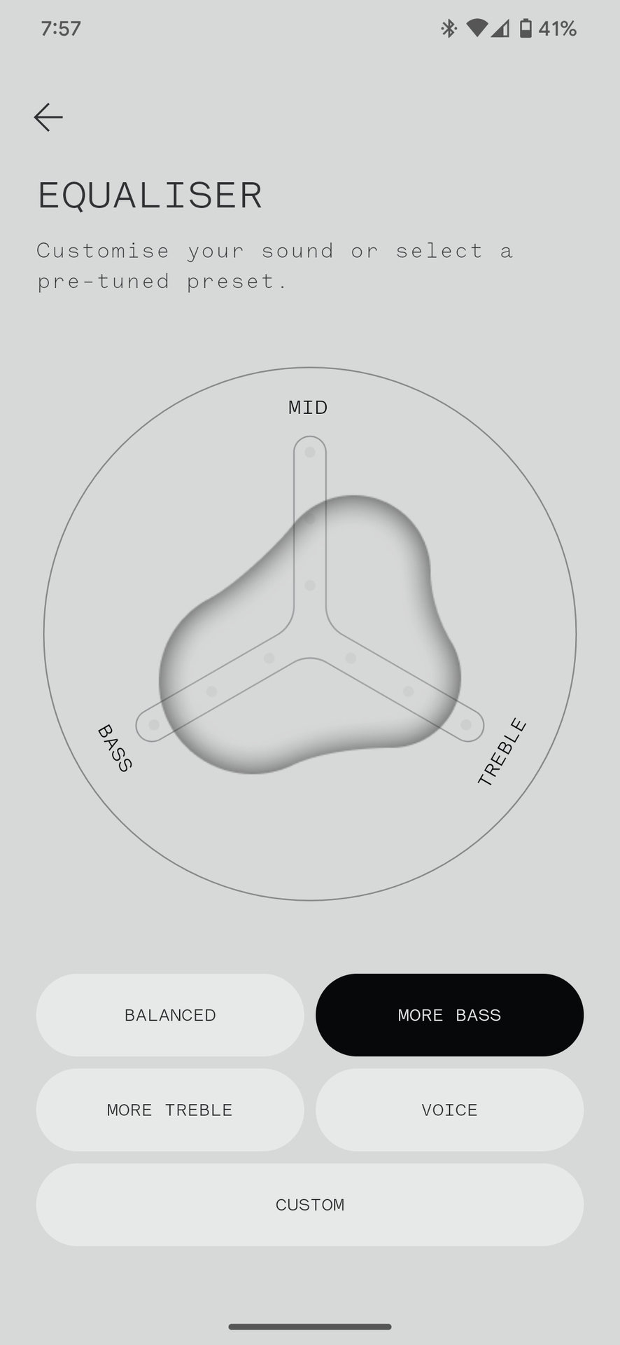 Nothing Ear Stick app screenshot showing bass equalizer