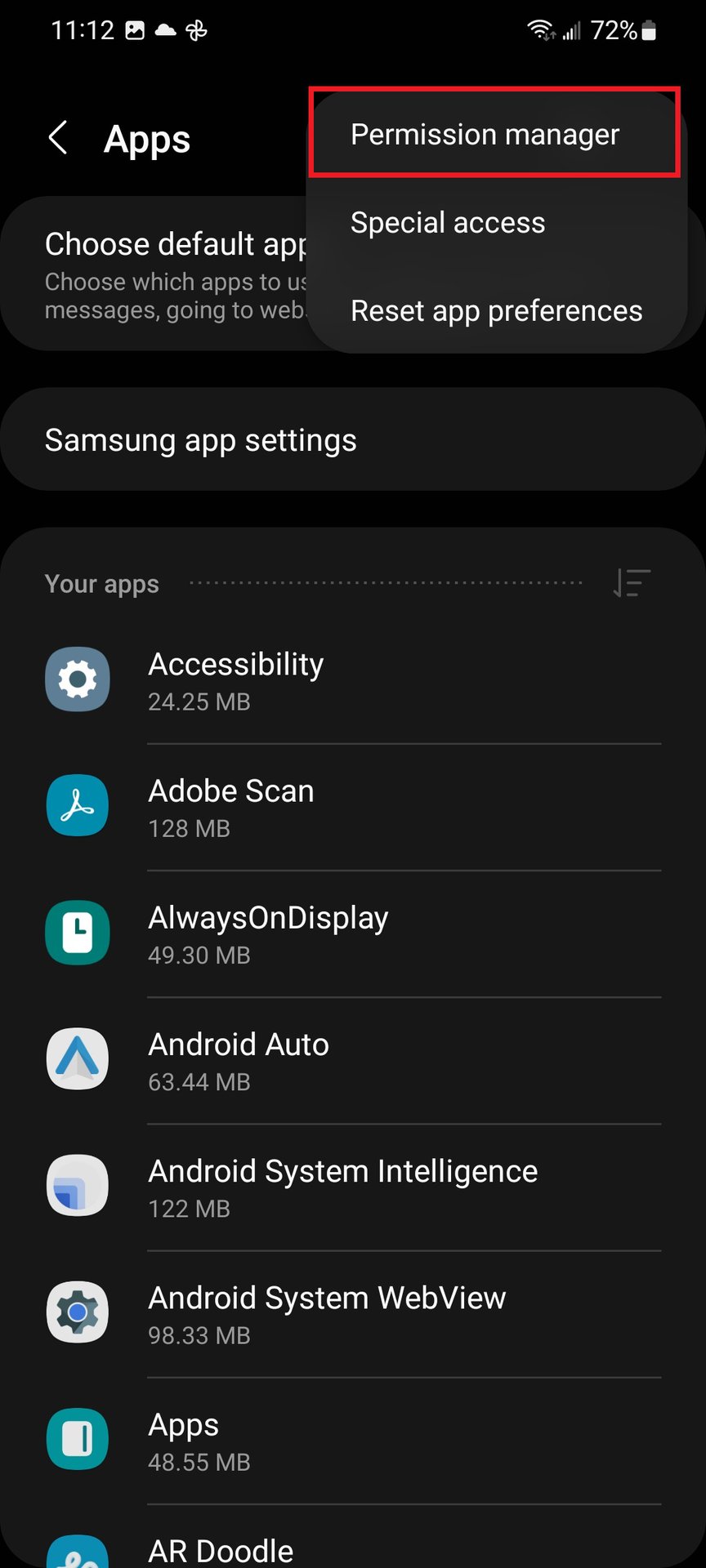 samsung apps settings permission manager