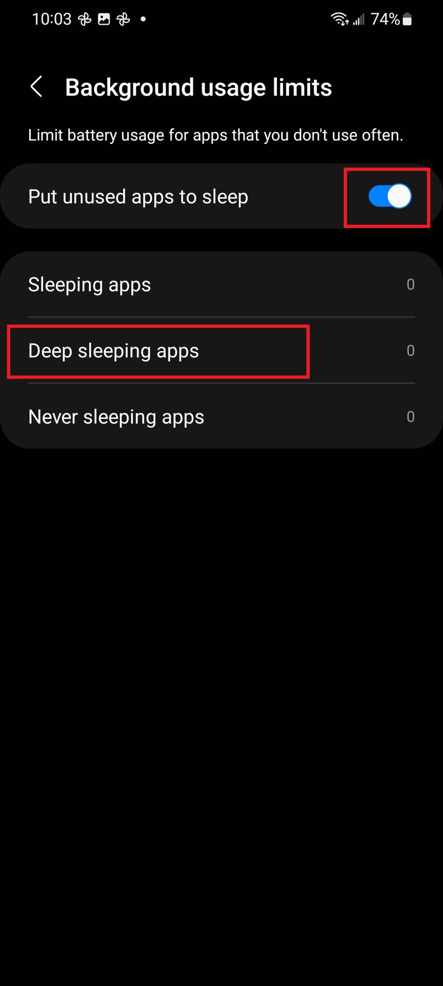 samsung background usage put apps to sleep