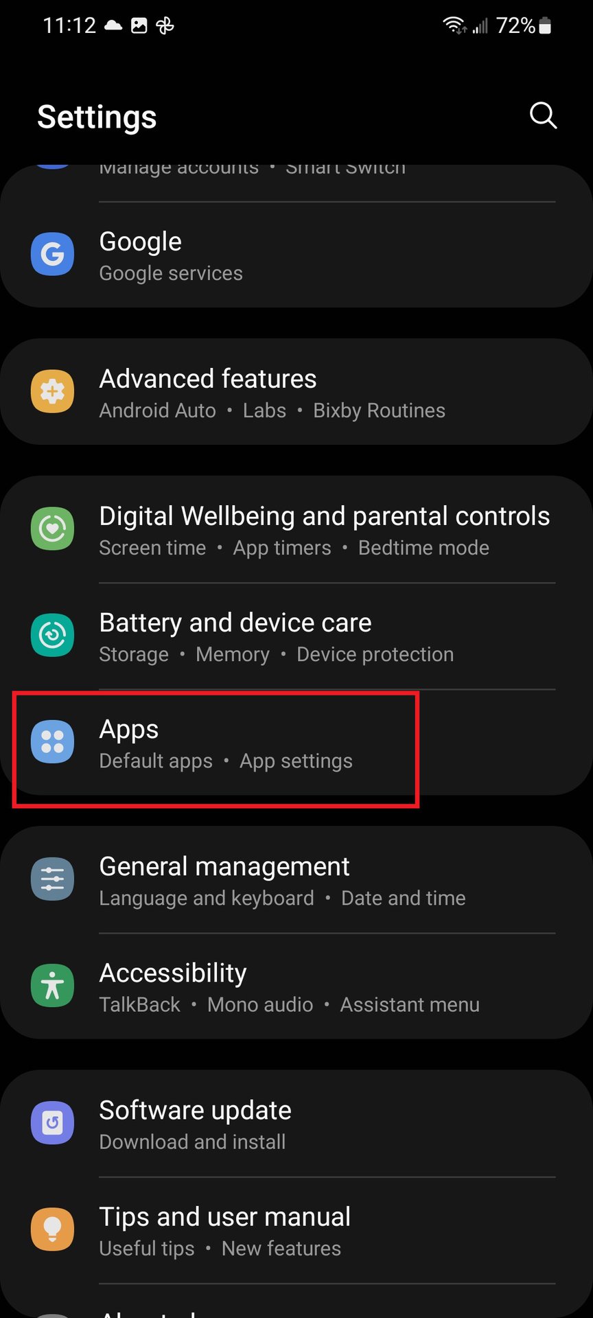 samsung settings apps