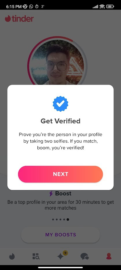 tap next on get verified tinder