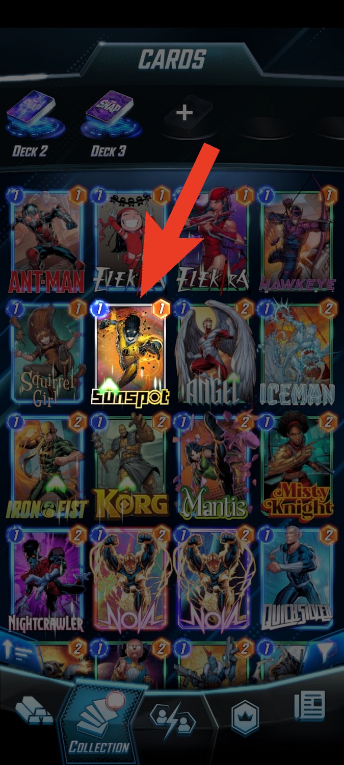 tapping a card in marvel snap