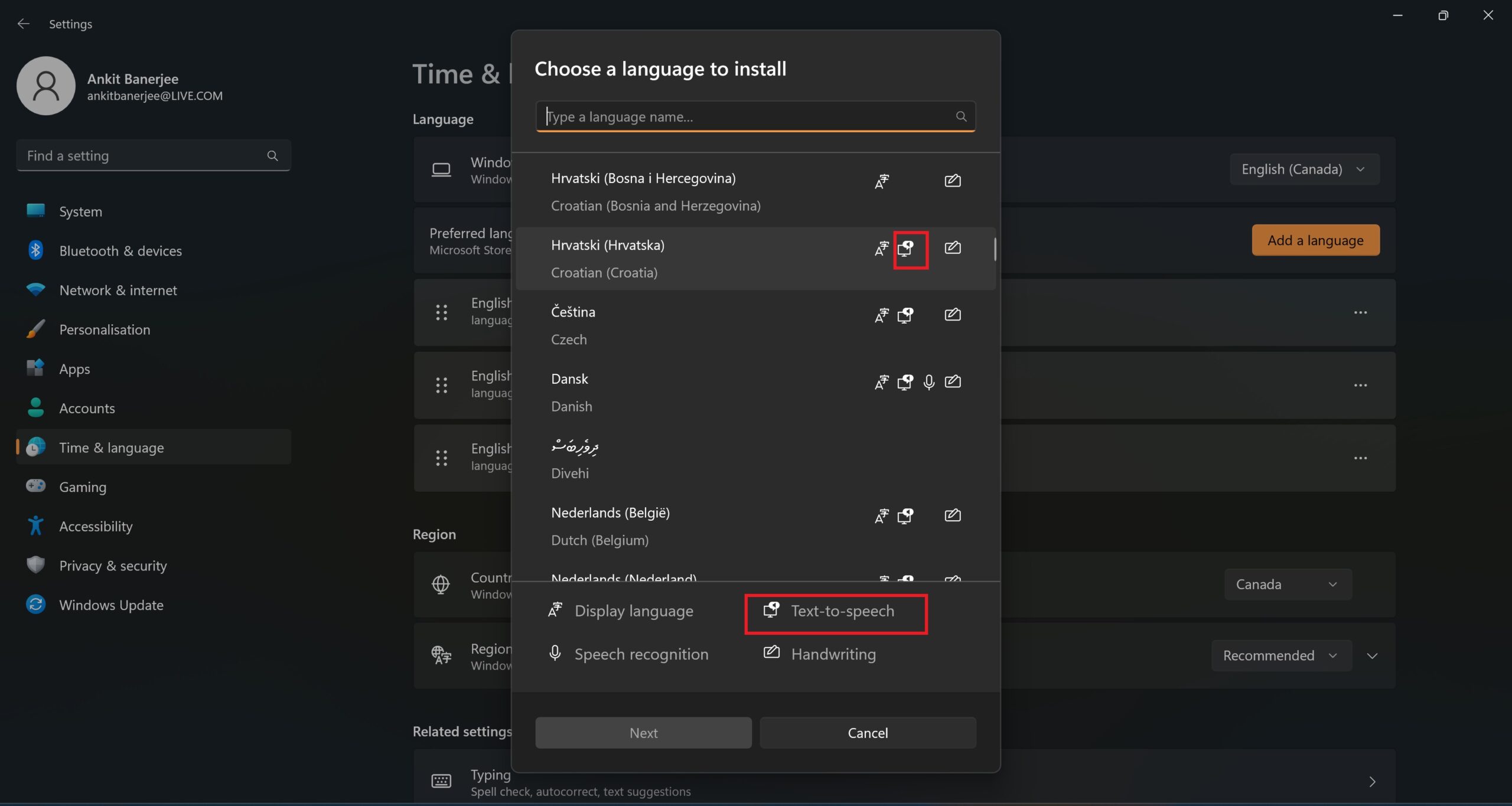windows add languages for narrator