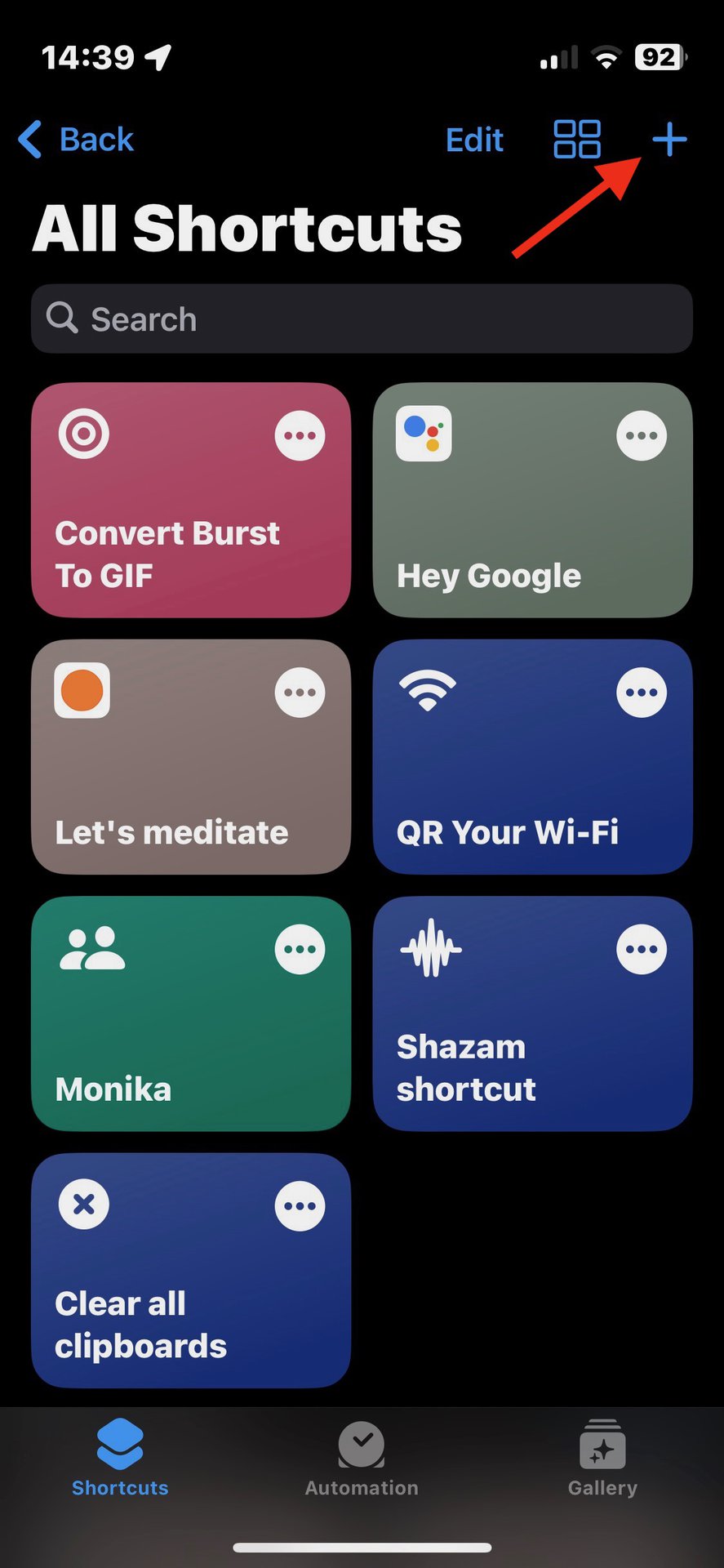 01 iphone shortcuts app main screen
