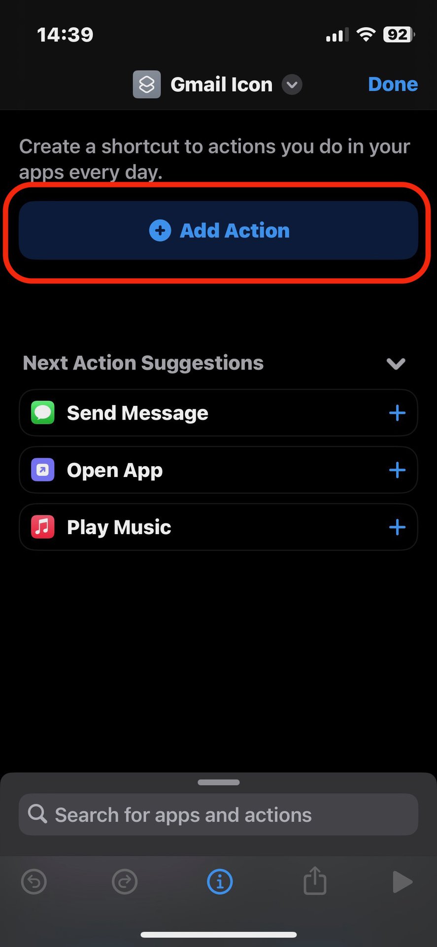 03 iphone shortcuts add action